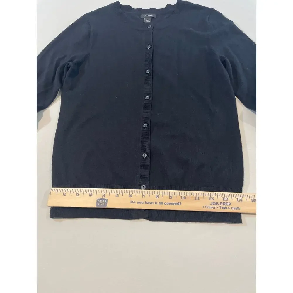 Halogen Black Knit Cardigan Size M Crew Neck Button Front Lightweight